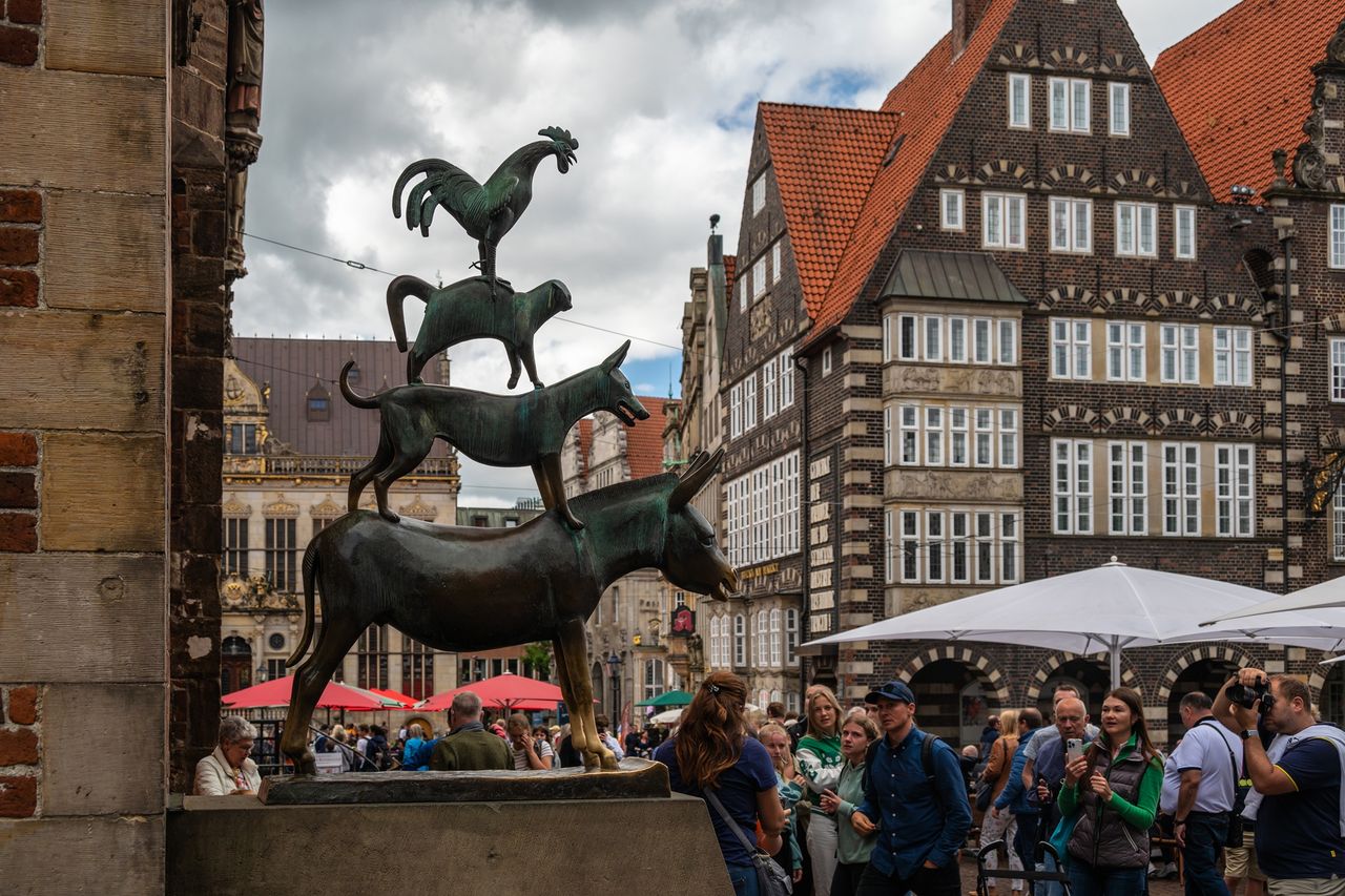 Statue der Bremer Stadtmusikanten auf Marktplatz Statue der Bremer Stadtmusikanten auf Marktplatz
